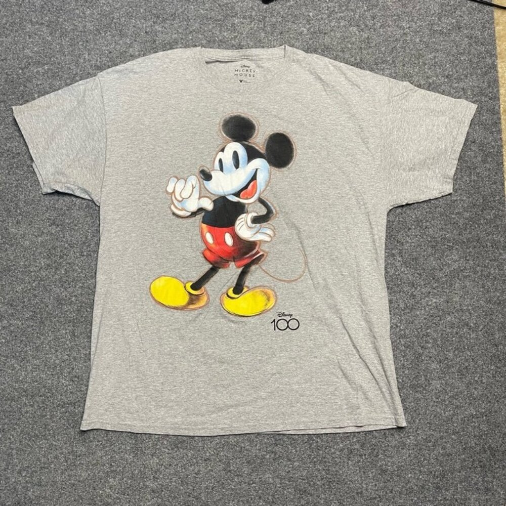 Mickey Mouse 100 Disney Graphic T-Shirt Mens XL Gray Heathered Short Sleeve Crew